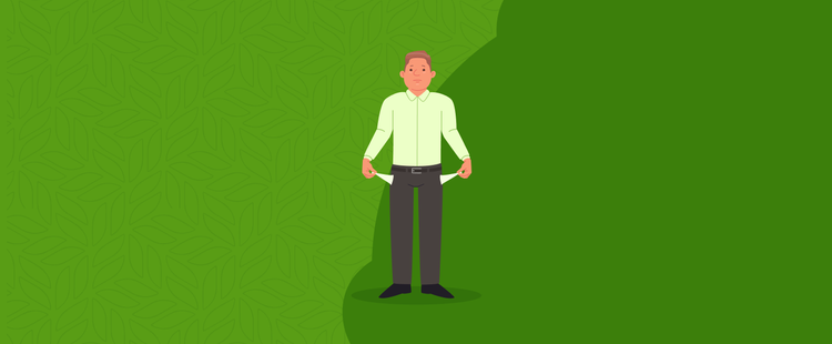 Illustration: A man turning out his empty pockets, on a green background