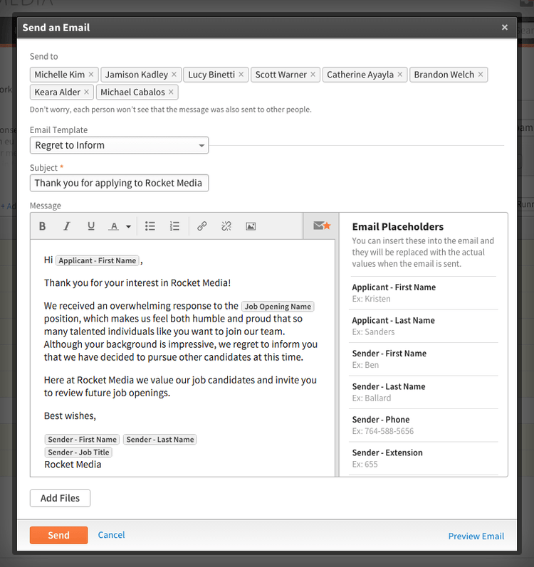 New email to several applicants