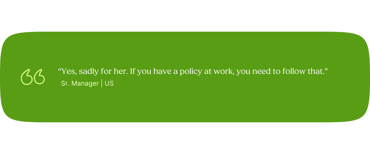 “Yes, sadly for her. If you have a policy at work, you need to follow that.” Sr. Manager | US