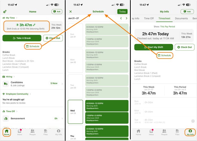 Time & Attendance Schedules on Mobile & Time Kiosk