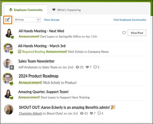 Employee Community Homepage Widget
