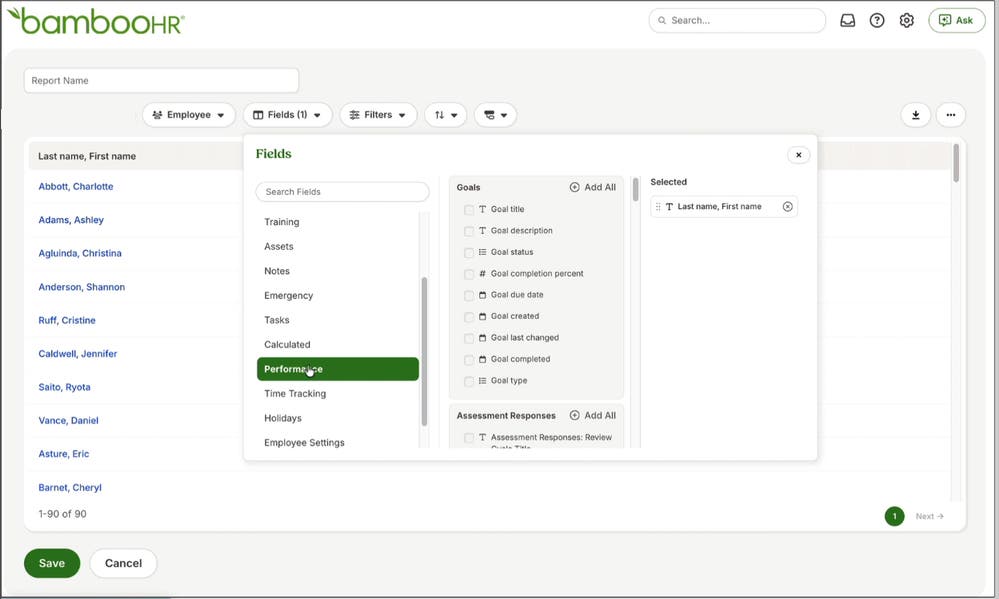 Performance Data in Custom Report Builder | Product Updates | BambooHR