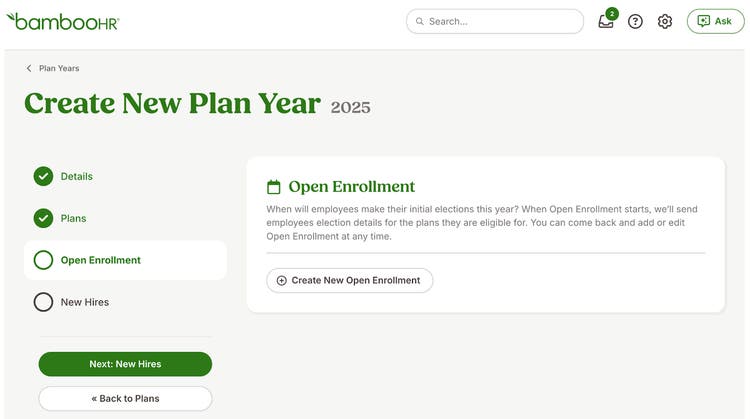 Create Open Enrollment in Plan Year Wizard