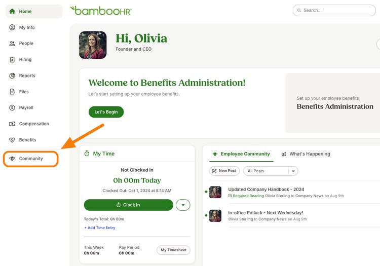 Employee Community Now Appears in the BambooHR Side Navigation