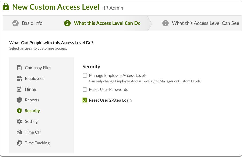 Access Levels for MFA Reset Product Updates BambooHR