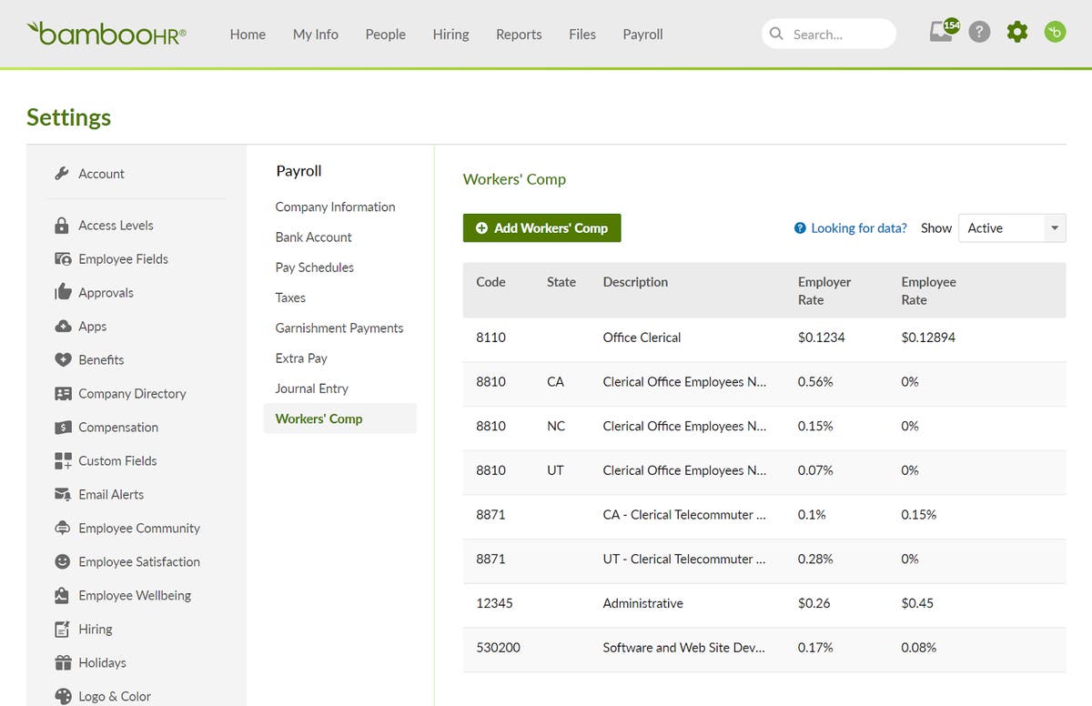 Comp Setup Dictionary Workers' Comp Set-Up & Management | Product Updates | BambooHR