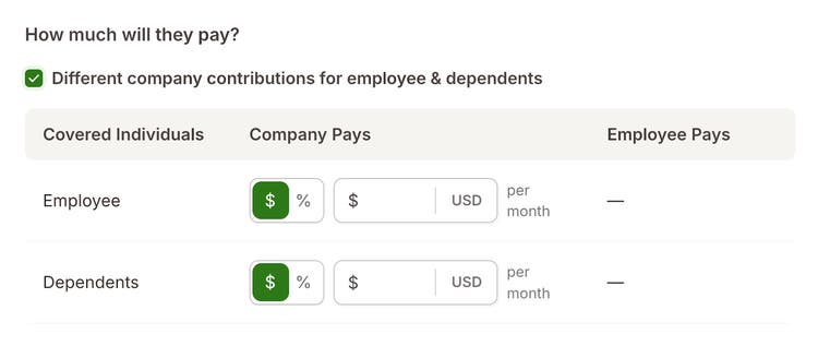 Different Company Contributions for Employee and Dependent Cost (Age-Banded Medical Plans)
