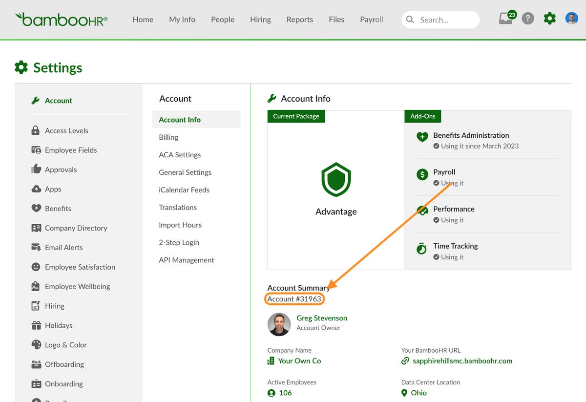 Show Account in Settings Product Updates BambooHR