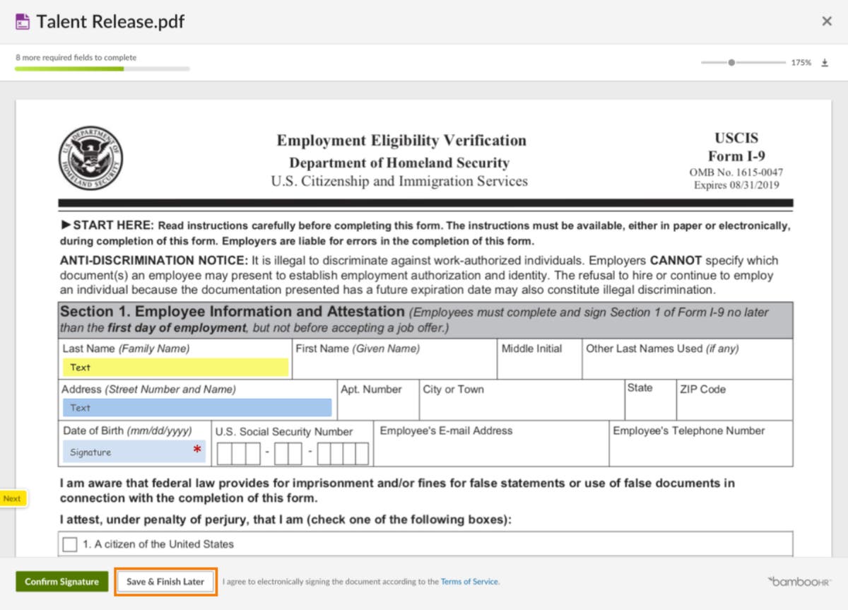 Save Signing Progress | Product Updates | BambooHR