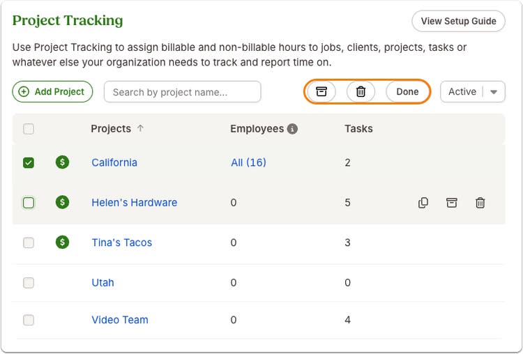 Bulk Actions for Project Tracking