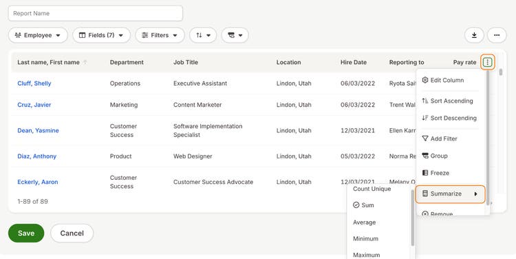 Custom Report Builder: Column Actions