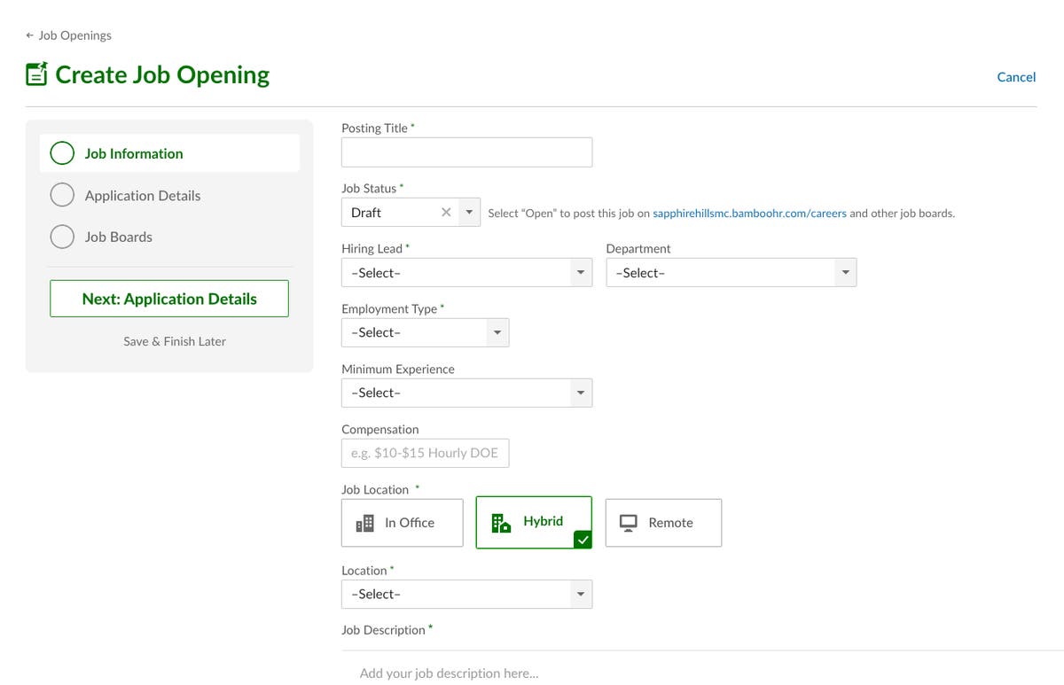 Hybrid Job Openings Product Updates BambooHR