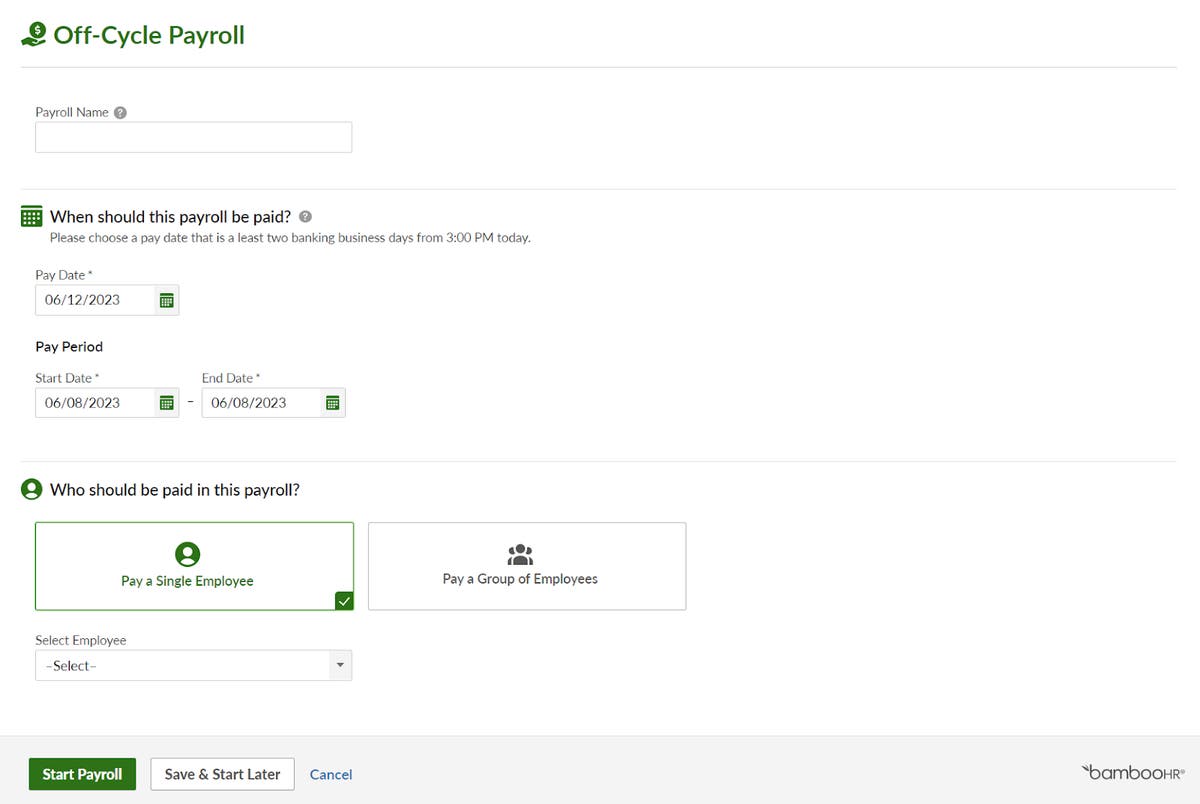 Create OffCycle Payrolls in BambooHR Product Updates BambooHR
