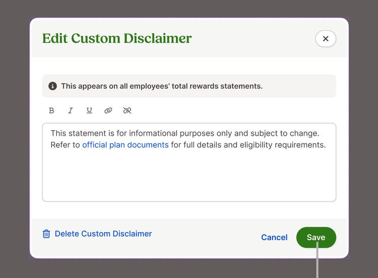Total Rewards Custom Disclaimer