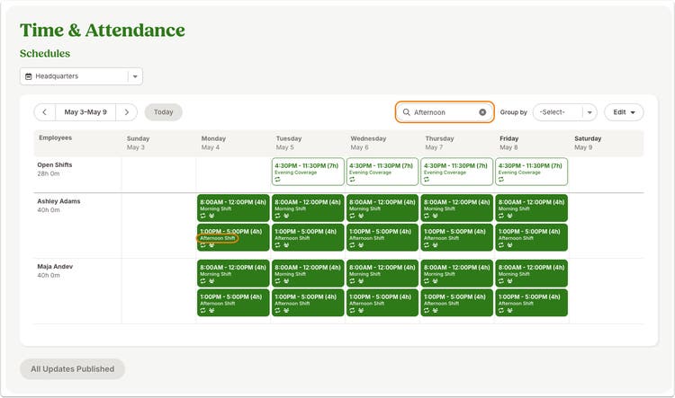 Search Time & Attendance Schedules
