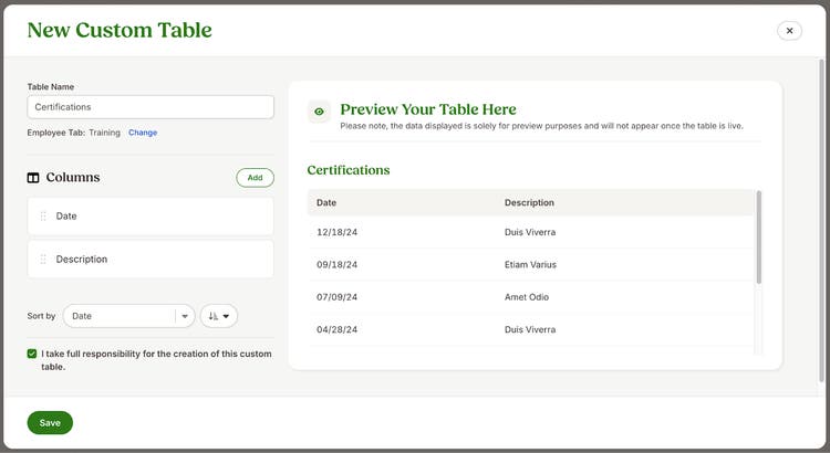 Custom Table Builder