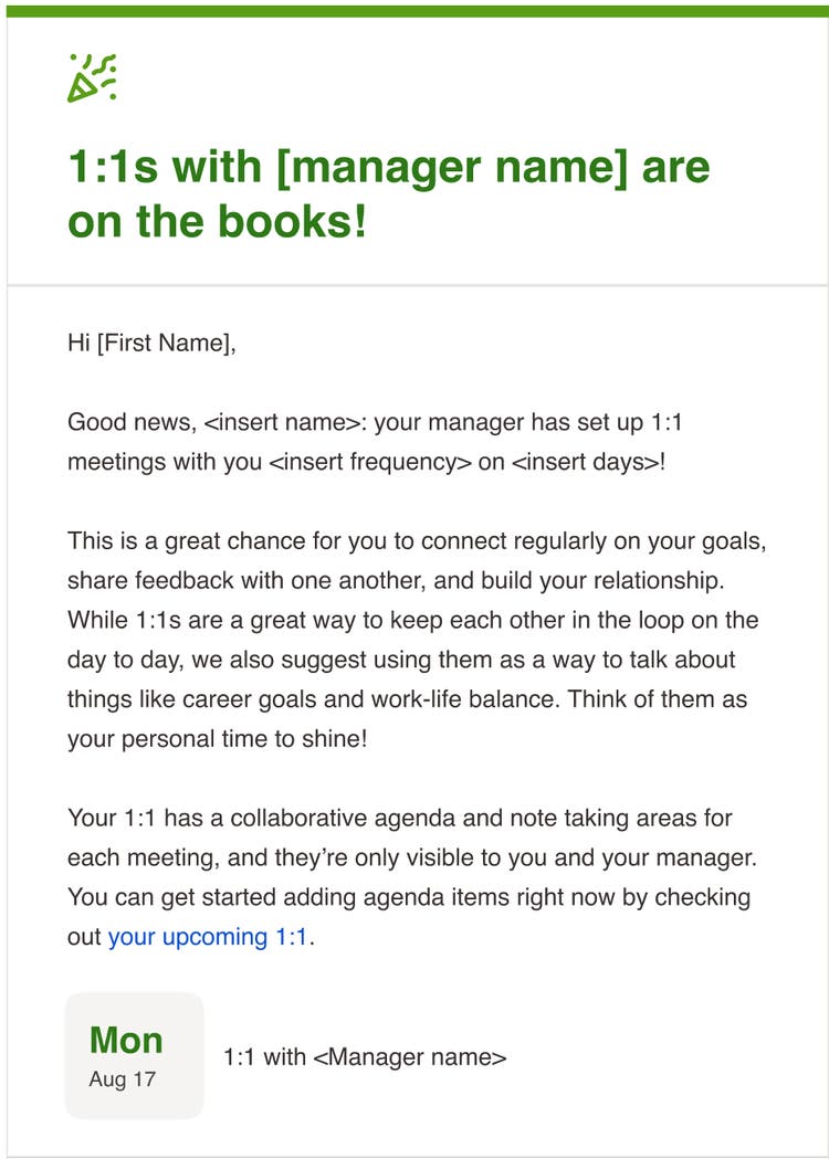 1:1s Reminder Emails