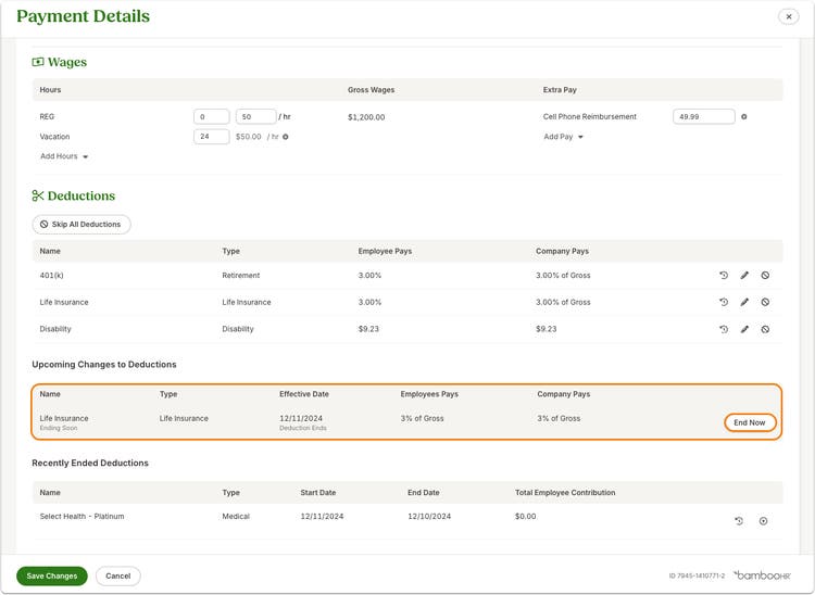 Adjust Deduction Start and End Dates During a Payroll Run
