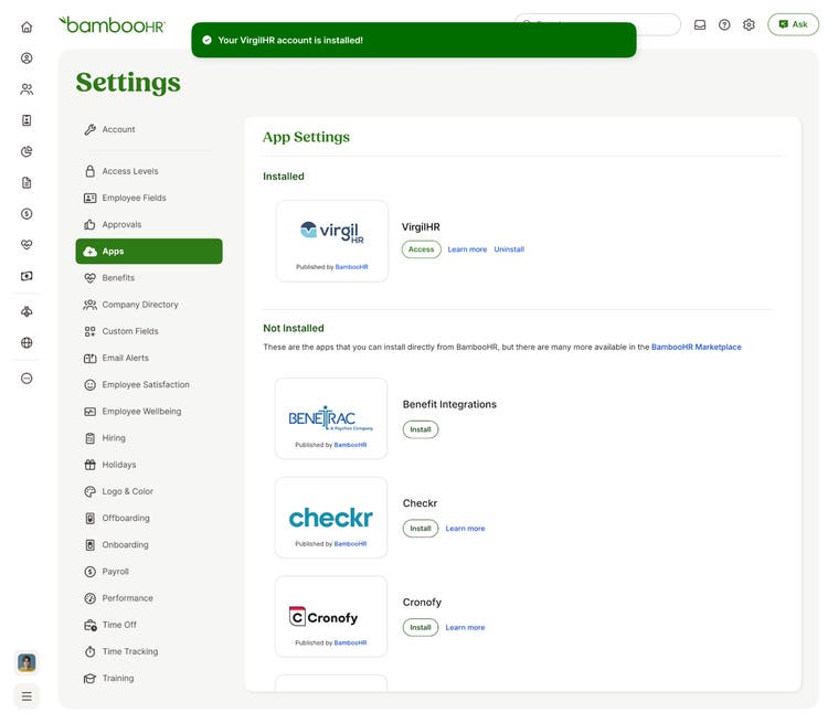 VirgilHR In-Product Access