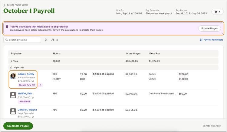 Salary Proration with Unpaid Time Off