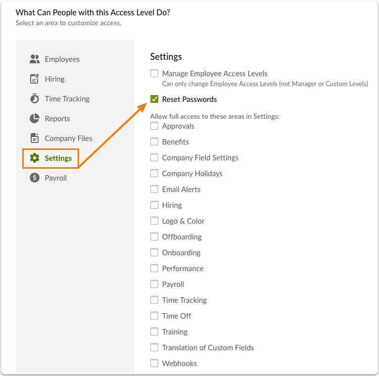 Access Levels for Password Reset Product Updates BambooHR