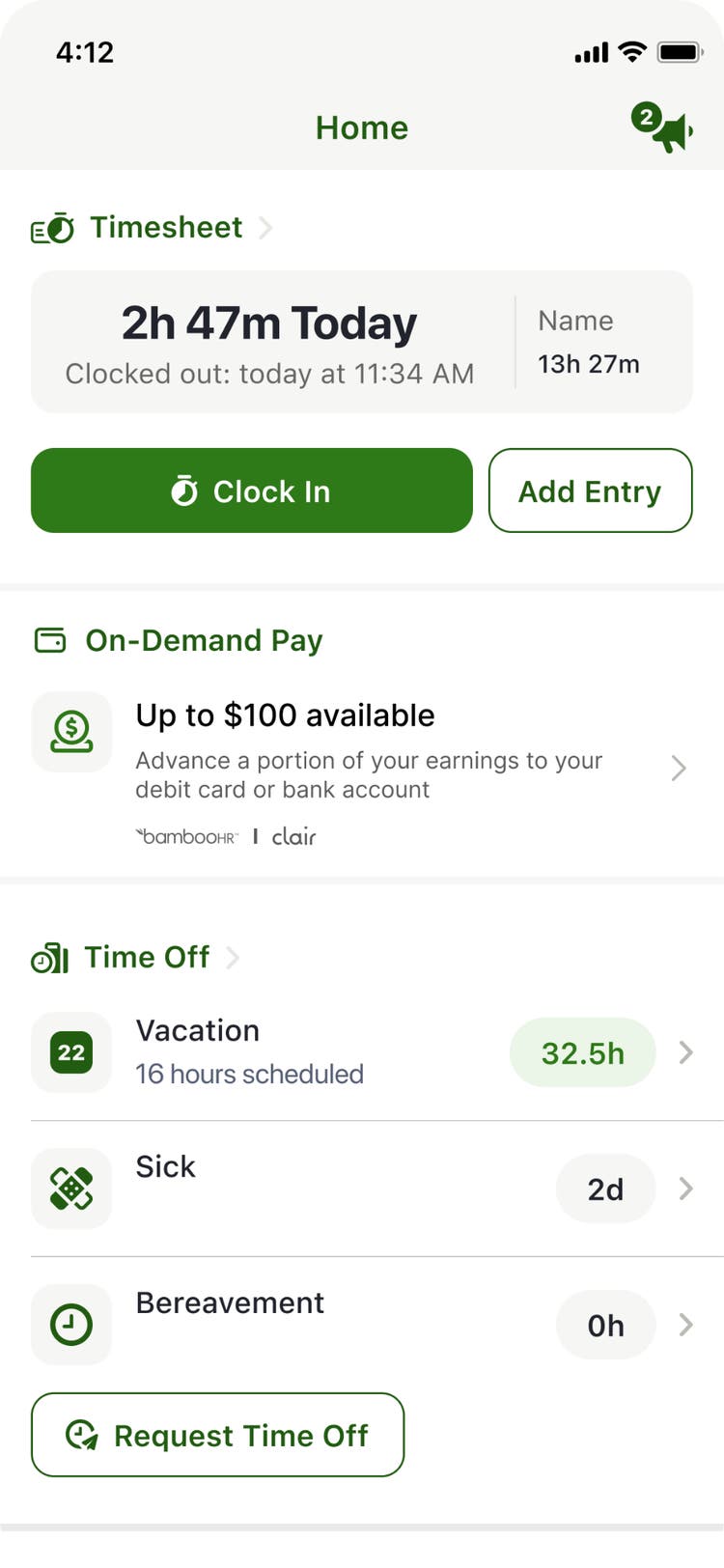 BambooHR On-Demand Pay Powered by Clair