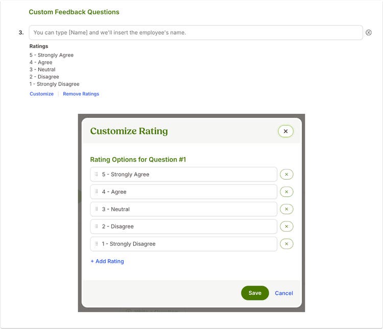 Ratings in Custom Feedback Questions