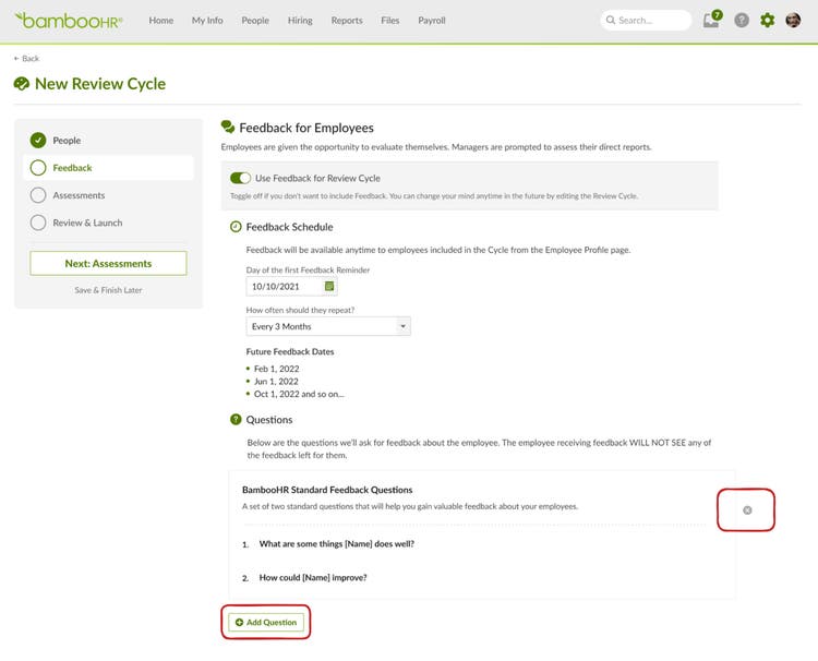 Custom Feedback Questions