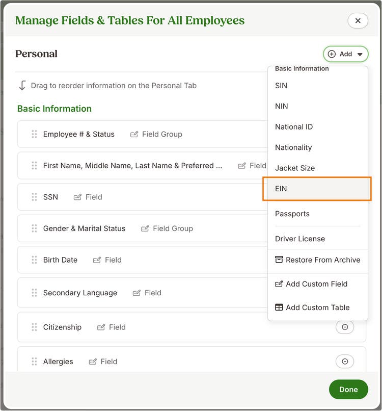 New EIN Field for 1099 Workers