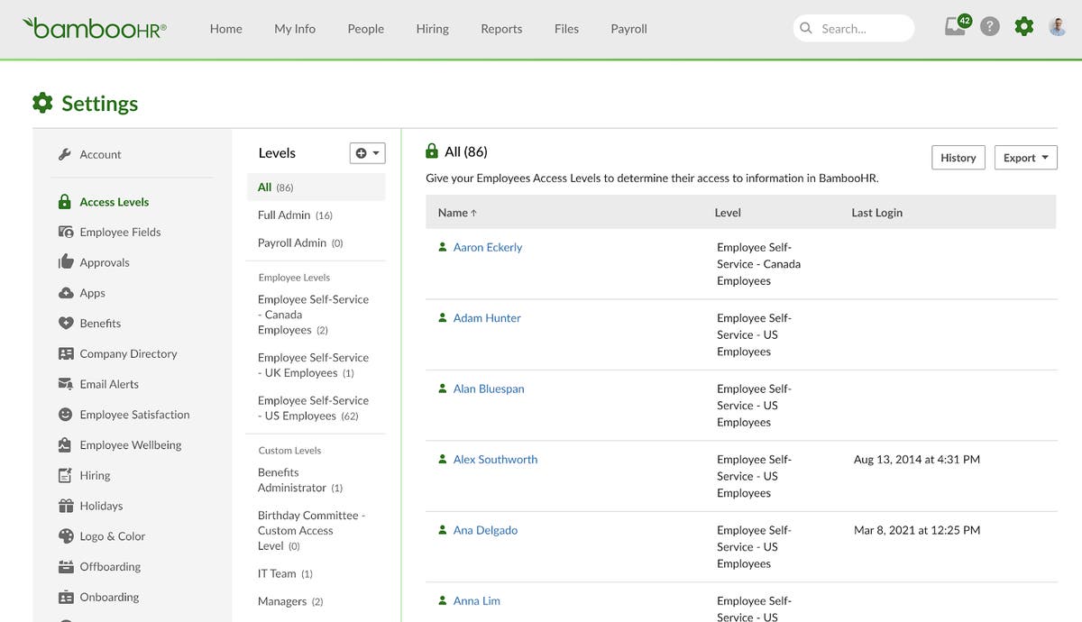 Access Level History Product Updates BambooHR