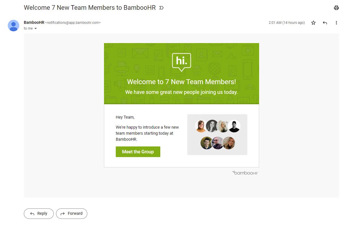 New hire get to know you summary email product updates bamboohr