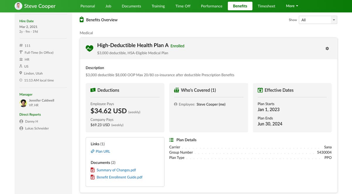 Employee Benefits Tab Redesign Product Updates BambooHR