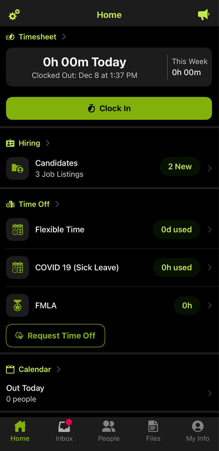 BambooHR Mobile App Dark Mode