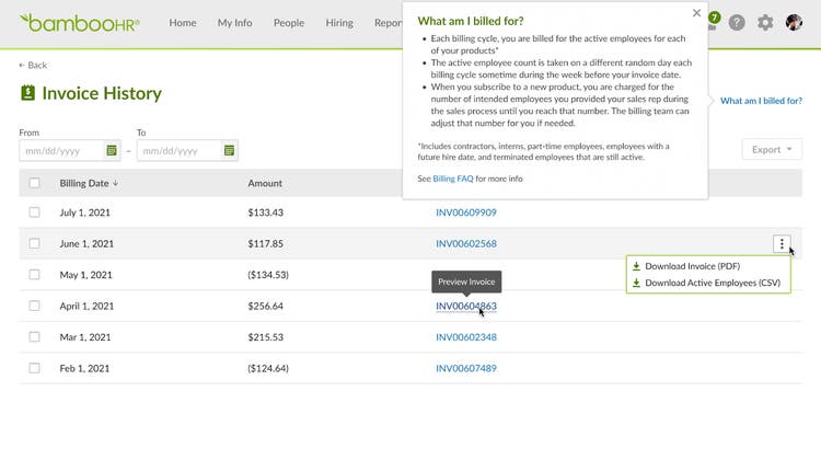 Active Employee Count for Invoices