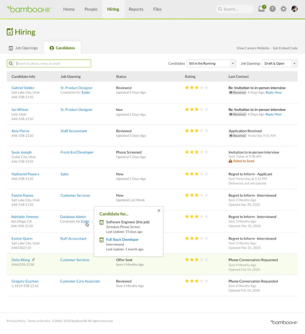 Candidate List View Updates Product Updates BambooHR