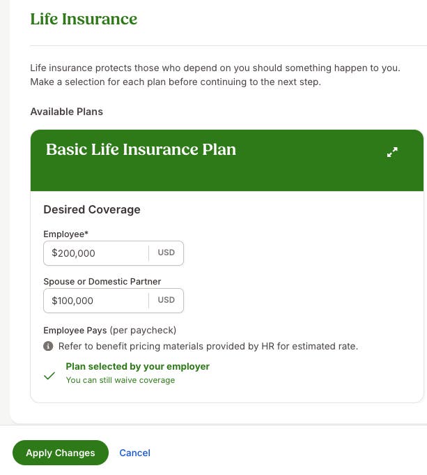 Edit Basic Life Coverage Elections without Clicking Cancel