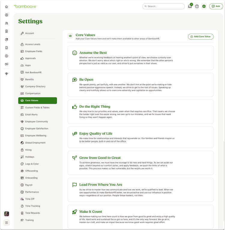 Introducing Core Values in BambooHR