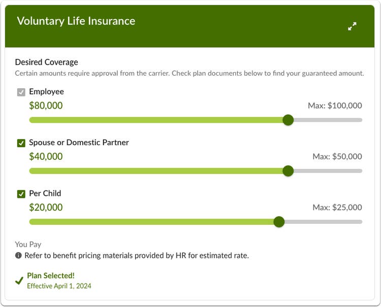 Voluntary Life Coverage Selector