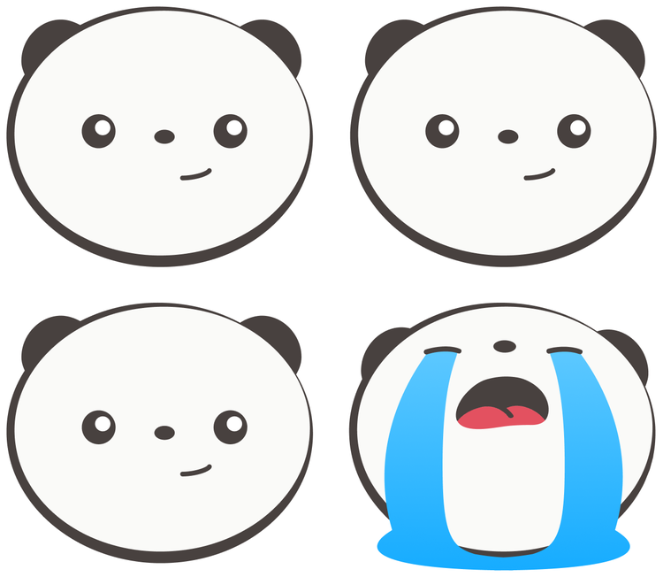 Illustration: Four pandas, with one crying