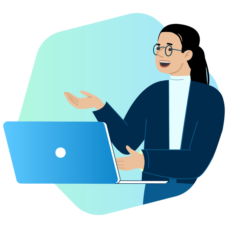 Illustration: A woman with a laptop on a video call