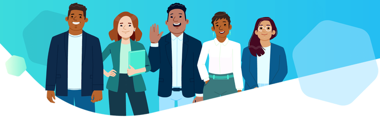 Featured Image: An illustration of smiling employees welcoming a new hire or candidate