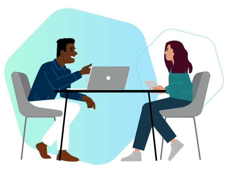 Illustration: Two people sitting down together for a job interview